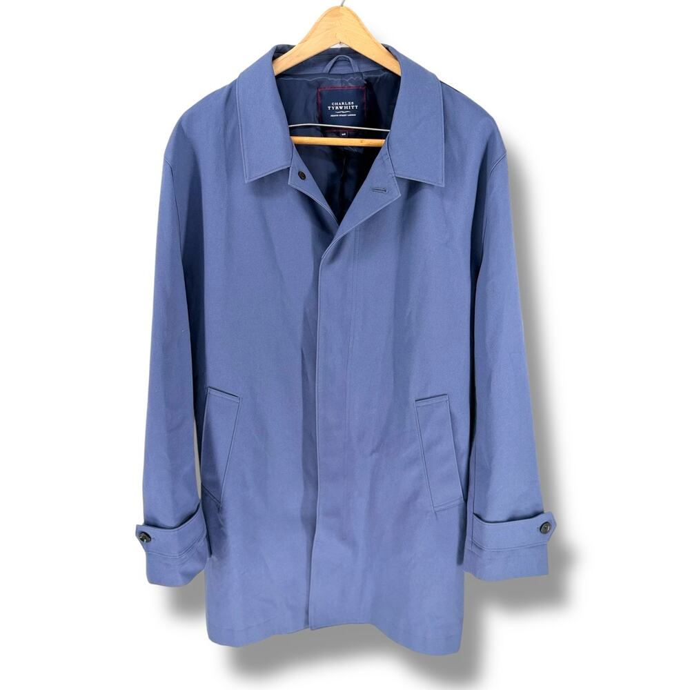Charles Tyrwhitt Cotton Classic Raincoat Steel Blue 46R Showerproof British Styl